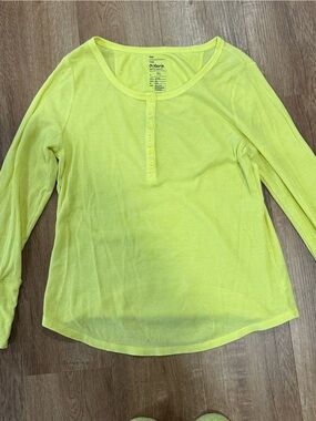Yellow Lightweight Waffle Long Sleeve Henley Top